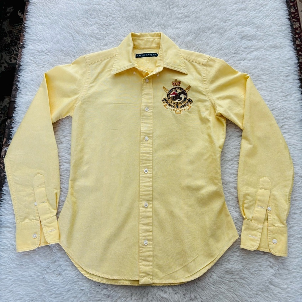 Ralph Lauren Yellow Embroidered Crest Button-Down Girls Kids Shirt size 7
